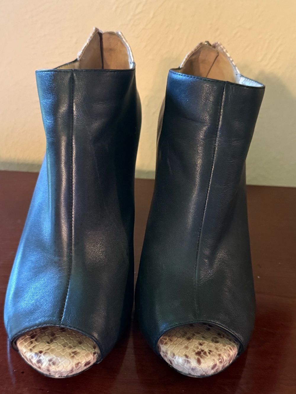 Ann Taylor Black Leather Peep-Toe Ankle Boots - Women
